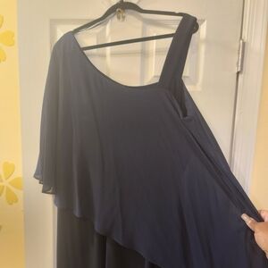 Asley Stewart Elegant Navy Blue One-Shoulder Dress